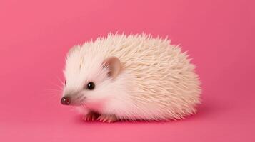 Cute Hedgehog with Spiky Spines on Pink Background Perfect for Nature and Wildlife Photography in Bright Studio Setting photo