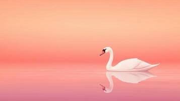 Elegant Swan Gliding Across Serene Water with Reflection at Sunset Creating Calming Scene of Tranquility and Peaceful Ambiance in Pastel Colors for Relaxation and Nature-Inspired Design photo