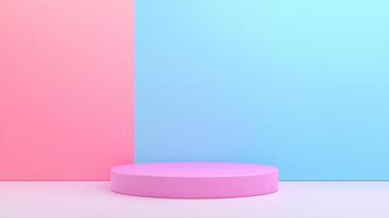 Modern Abstract Background With Pink and Blue Minimalist Design Featuring 3D Cylinder Platform for Product Display and Vertical Color Block Gradient in Pastel Hues photo