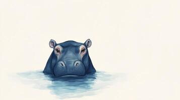Hippo Submerged in Tranquil Water Scene with Only Eyes and Ears Visible in Minimalistic Style photo