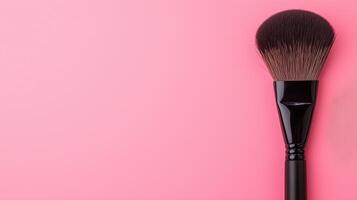 Makeup Brushes and Compact Powder on Pink Background Highlighting Beauty Essentials and Feminine Style with Elegant Placement for Cosmetics and Fashion Design Trends in Modern Beauty Photography photo