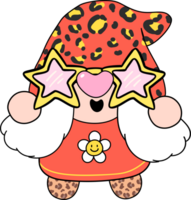 Groovy Retro Leopard Gnome Cartoon with Star Glasses png