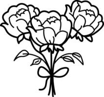 Peony bouquet icon in hand drawn style vector