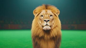 Majestic Lion Standing on Green Screen in Circus Setting, Dramatic Lighting, Perfect for Wildlife Themes, Fantasy Compositions, or Creative Editing, Emphasizing Strength and Elegance photo