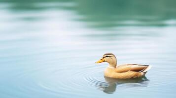 Tranquil Duck Swimming Gracefully on Calm Pond with Gentle Ripples and Soft Reflections in Serene Natural Water Setting at Afternoon photo