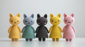 Colorful Amigurumi Cat Dolls in Minimalist Style in AR 169 Format for Creative Design and Craft Inspiration photo