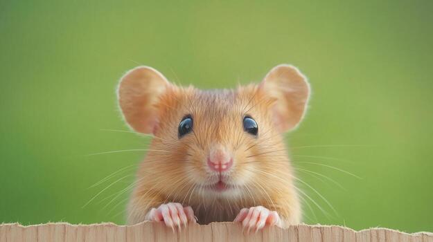 Cute Mouse Peeking Out of a Hole Against Green Background in AR 169 Style for Nature, Wildlife, and Curiosity-Themed Stock Photography photo