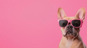 French Bulldog Wearing Sunglasses on Pink Background in Playful 3D Render for Summer Fashion and Pet Lovers Decor photo