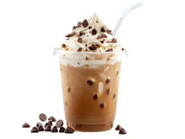 Delicious chocolate chip cold beverage with cream png
