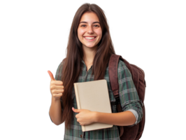 Student expressing happiness while holding a book png