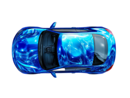 Radiant blue car with a fluid design on display png