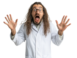 Scientist expressing shock in laboratory setting png