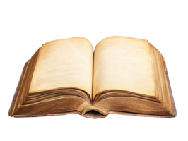 Open ancient book with worn pages and empty text png