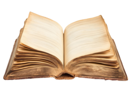 Open vintage book with worn pages and binding png
