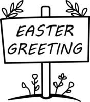 Easter greeting written on a board, doodle icon vector