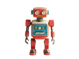 Vintage tin robot toy on display at a store png