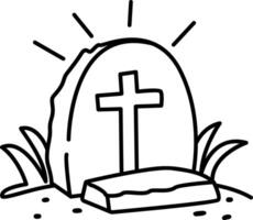 Gravestone with cross sign icon in doodle style vector