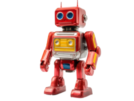 Vintage toy robot stands on display at a fair png