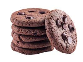 Chocolate chip cookies stacked in a cozy setting png