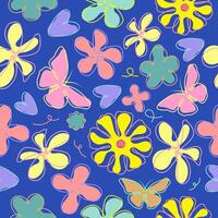 pattern hand drawn line drawing, seamless blue floral pattern for fabric printing. vector