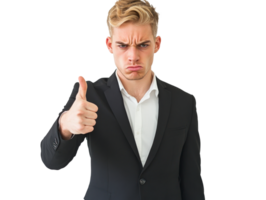 Man in suit expressing mixed feelings with gesture png