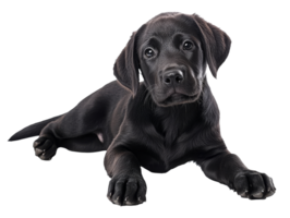 Black puppy lying on white background in studio png