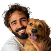 Smiling man enjoys time with happy dog png