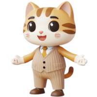 Cat character in suit with joyful expression png
