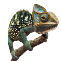 Colorful chameleon perched on a branch in nature png