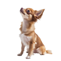 Small chihuahua with soft fur and alert expression png