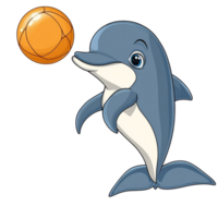 Dolphin playing with an orange ball in water png