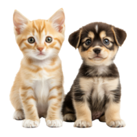 Playful kitten and puppy in a studio setting png
