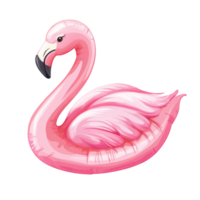 Bright pink inflatable flamingo in pool setting png