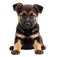 Cute puppy with black and tan fur sitting still png