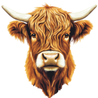 Highland cow illustration with unique fur texture png