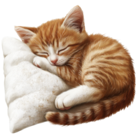 Cute sleeping kitten on a soft pillow png
