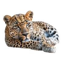 Leopard resting on white background in calm pose png
