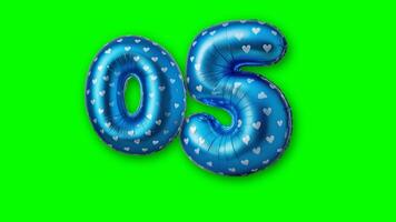 Blue Number Balloons Five and Zero with White Hearts Pattern on Green Background Festive Decoration photo