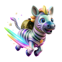 Rainbow Zebra's Magical Journey Whimsical 3D Animation png