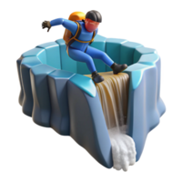 Adventurer at Waterfall Edge 3D Render png