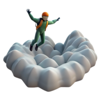 Skydiving Adventure A 3D Render of a Person Falling Through Clouds png
