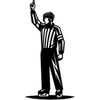 Referee hockey referee recorded violation raised his hand up in monochrome. Simple minimalistic in black ink drawing on white background vector
