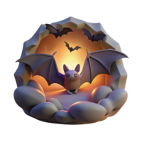 Cute Bat in Cave Halloween 3D Render png