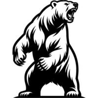 Polar bear stood on its hind legs in rage and threatened in monochrome. Simple minimalistic in black ink drawing on white background vector