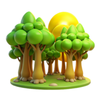 Cartoon Forest Green Trees, Sunny Day, 3D Render png