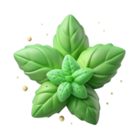Fresh Basil 3D Render of Green Herb with Dew Drops png