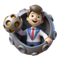 3D Boy in Moon Crater with Sphere png