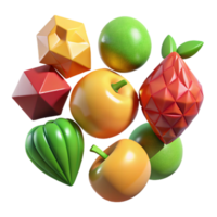 Geometric Fruit Cluster 3D Render of Shiny Apples, Limes, and Abstract Shapes png