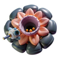 3D Render of Abstract Flower with Robotic Probe and Particles png