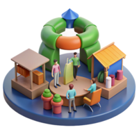 3D Render of a Vibrant Marketplace with Shoppers and Vendors png
